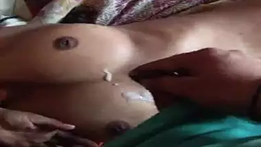 Excited Desi guy jerks off and drops all cum on wife's XXX breasts