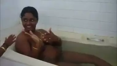 Mallu wife in nature's garb bath in a bathtub