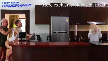 Almost caught surprise anal creampie ass fucking close to mother-in-law cooking breakfast